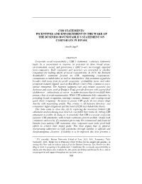 Csr Statements: Incentives and Enforcement in the Wake of the Business Roundtable’S Statement on Corporate Purpose
