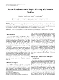 Recent Developments in Rapier Weaving Machines in Textiles