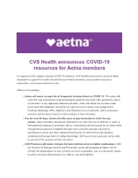CVS Health Announces COVID-19 Resources for Aetna Members