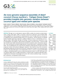 De Novo Genome Sequence Assembly of Dwarf Coconut (Cocos Nucifera L
