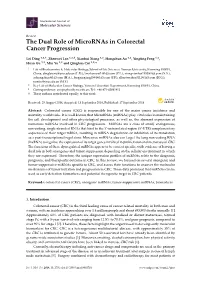 The Dual Role of Micrornas in Colorectal Cancer Progression