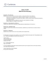 45Th Reunion Directory Class of 1974