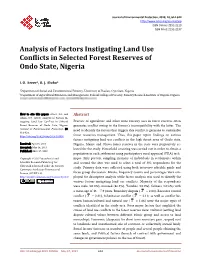 Analysis of Factors Instigating Land Use Conflicts in Selected Forest Reserves of Ondo State, Nigeria