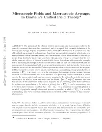 Microscopic Fields and Macroscopic Averages in Einstein's Unified Field