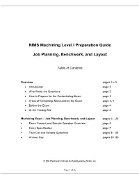 NIMS Machining Level I Preparation Guide Job Planning, Benchwork