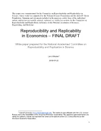 Reproducibility and Replicability in Economics – FINAL DRAFT
