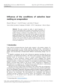 Influence of the Conditions of Selective Laser Melting on Evaporation