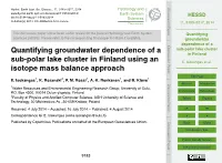 Quantifying Groundwater Dependence of a Sub-Polar Lake Cluster in Finland