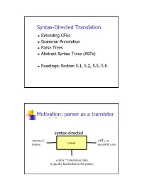 Syntax-Directed Translation, Parse Trees, Abstract Syntax Trees