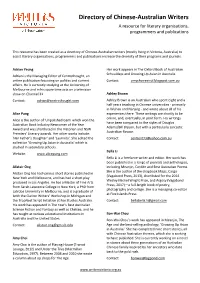 Directory of Chinese-Australian Writers a Resource for Literary Organisations, Programmers and Publications