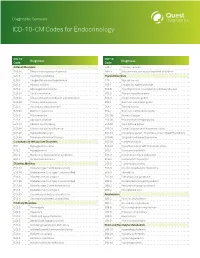ICD-10-CM Codes for Endocrinology