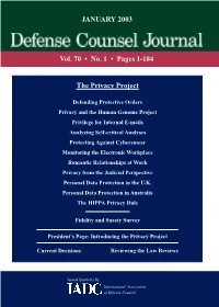 JANUARY 2003 Vol. 70 • No. 1 • Pages 1-184 the Privacy Project