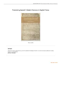 Read Doc ^ Translating Beowulf : Modern Versions in English Verse