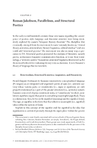 Roman Jakobson, Parallelism, and Structural Poetics
