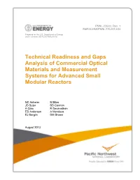 Technical Readiness and Gaps Analysis of Commercial Optical Materials and Measurement Systems for Advanced Small Modular Reactors