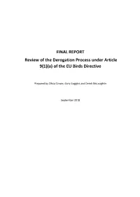FINAL REPORT Review of the Derogation Process Under Article 9(1)(A) of the EU Birds Directive