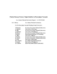 Fusion Energy Science Opportunities in Emerging Concepts
