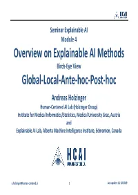 Overview on Explainable AI Methods Global‐Local‐Ante‐Hoc‐Post‐Hoc