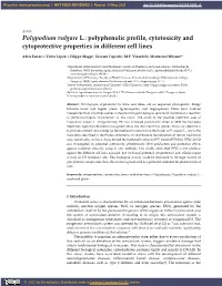 Polypodium Vulgare L.: Polyphenolic Profile, Cytotoxicity and Cytoprotective Properties in Different Cell Lines