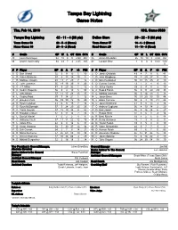 Tampa Bay Lightning Game Notes