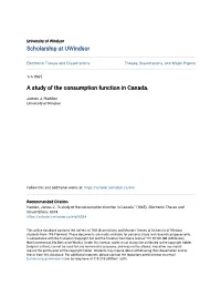 A Study of the Consumption Function in Canada