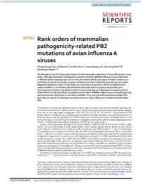 Rank Orders of Mammalian Pathogenicity-Related PB2