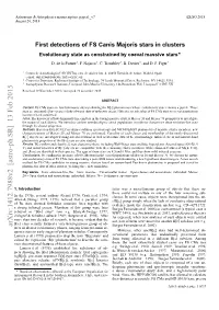 First Detections of FS Canis Majoris Stars in Clusters. Evolutionary State