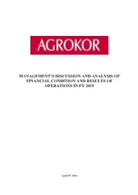 Management's Discussion and Analysis of Financial Condition and Results of Operations in Fy 2015
