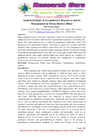 Analytical Study of Groundwater Resources and Its Management in Siwan District, Bihar Shio Kumar Singh Research Scholar, Dept
