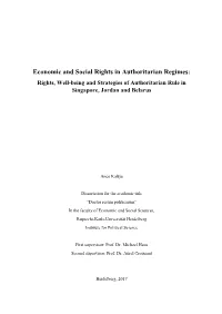 Economic and Social Rights in Authoritarian Regimes: Rights, Well-Being and Strategies of Authoritarian Rule in Singapore, Jordan and Belarus