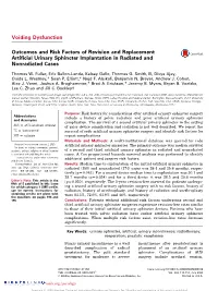 Outcomes and Risk Factors of Revision and Replacement Artificial
