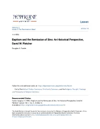 Baptism and the Remission of Sins: an Historical Perspective, David W