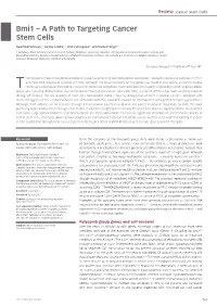Bmi1 – a Path to Targeting Cancer Stem Cells