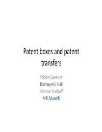 Patent Boxes and Patent Transfers