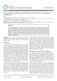 Pivotal Functions of Plasmacytoid Dendritic Cells in Systemic