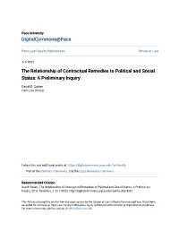 The Relationship of Contractual Remedies to Political and Social Status: a Preliminary Inquiry
