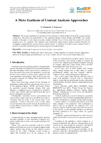 A Meta Synthesis of Content Analysis Approaches