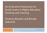 An Evaluative Framework for Social Justice in Higher Education Teaching and Learning