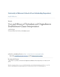 Uses and Abuses of Textualism and Originalism in Establishment Clause Interpretation Carl H