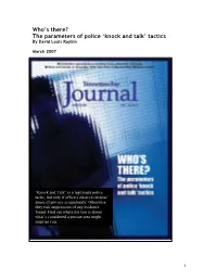 Who's There? the Parameters of Police 'Knock and Talk' Tactics