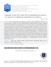 Comments on the 2011 Shaw Prize in Mathematical Sciences - - an Analysis of Collectively Formed Errors in Physics by C