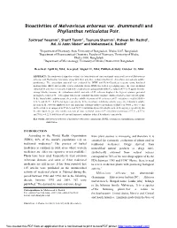 Bioactivities of Malvaviscus Arboreus Var. Drummondii and Phyllanthus Reticulatus Poir