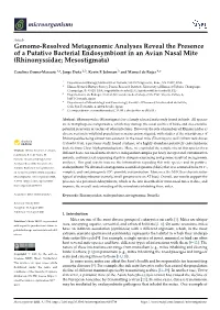 Genome-Resolved Metagenomic Analyses Reveal the Presence of a Putative Bacterial Endosymbiont in an Avian Nasal Mite (Rhinonyssidae; Mesostigmata)
