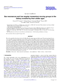 Bar Resonances and Low Angular Momentum Moving Groups in the Galaxy Revealed by Their Stellar Ages Chervin F