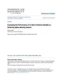 Evaluating the Performance of in Silico Predictive Models on Detecting Splice-Altering Variants