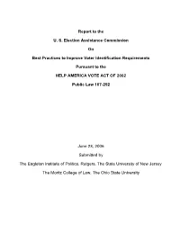 Report to the U. S. Election Assistance Commission on Best Practices To