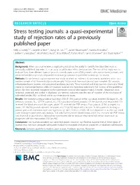 Stress Testing Journals: a Quasi-Experimental Study of Rejection Rates of a Previously Published Paper Kelly D