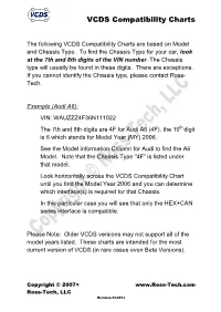 VCDS Compatibility Charts