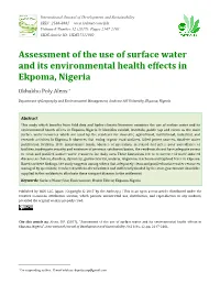 Assessment of the Use of Surface Water and Its Environmental Health Effects in Ekpoma, Nigeria