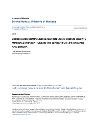 Bio/Organic Compound Detection Using Sodium Sulfate Minerals: Implications in the Search for Life on Mars and Europa